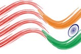 Artistic rendering of American flag blending with Indian flag