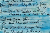 image of the written poem from author’s diary in watercolor shades of blue