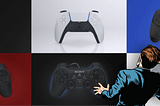 Cover image of Figma controller designs with a stylized illustration of a man in front of them saying “wow!”