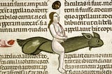 The Flying Green Penis Monster, from Decretum Gratiani with commentary of Bartolomeo de Brescia