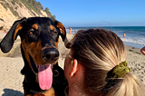 This is a picture of the author and her dog at the beach