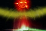 Particle cloud blasted from the sun impacting Earth and creating aurora about 60 miles (100 km) above earth