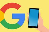 Header image graphic showing Googles logo and a mobile phone for the article Google web stories SEO