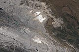 Satellite view of glaciers beneath the summit of Puncak Jaya, Indonesia.