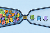 A bunch of tasks piling up on the left side of a bottleneck, leading to a slow release of tasks on the right side