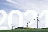 Image showing wind turbines on the crest of a hill