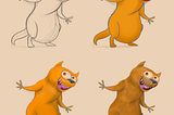 Graphic drawings of an animated rodent-like character by Harry Gold