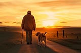 Senior man walking with his dog