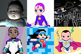 Grid of 6 superhuman babies generated with AI.