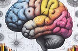A pencil drawing of a brain done in bright colors