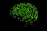 A human brain rendered as a printed circuit board.