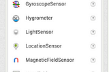 Screenshot of the list of sensors available on MIT App inventor