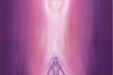 A monochromatic depiction of the Divine Feminine in hues of pink and violet