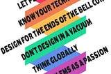 An angular, rainbow depiction of design non-negotiables; read the article headers for the 6 item list.