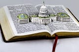 State house in the centre page of the bible symbolising a state built on the truth and precepts of the scripture