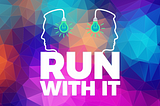 Run With It alternative logo. Two silhouettes with light bulbs behind them.