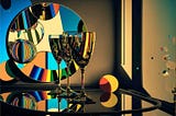 Champagne glasses in front of a mirror, pop art