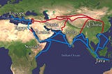 A map of the silk road journey across Eurasia.