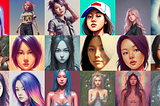 18 AI-generated images of my face showing what looks like 18 different East Asian women, according to Lensa.