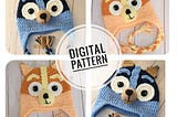 Crochet PATTERN, multiple sizes, Blue heeler dog, bluey hat, bingo hat, halloween costume, pattern, hat pattern, kids hat, Bluey hat pattern