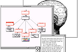 A screenshot of Patchwork girl showing multiple overlapping windows, some with text and some with a diagram of linked nodes.