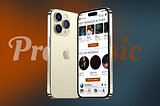 A mockup of ProMusic Homepage with logo in the background