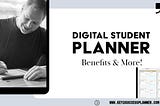 digital student planner header image with Branden using a planner and a screenshot from Key2Success Planner