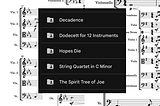 A collage containing multiple scores, with the score names listed on the middle.