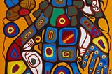 Norval Morrisseau, Man Changing into Thunderbird, 1977 (one of six panels), acrylic on canvas, 153.5 x 125.7 cm, private collection