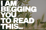 I am begging you to read this…
