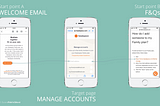 Welcome email and F&Qs section of Headspace that lead user to the family plan account management page
