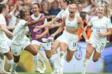 Chloe Kelly and team mates after scoring the winning goal.