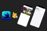 Screenshot of iPhones with the SwiftUI and Firebase logo