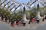 Washington Square Park Adds Tables Underneath the Statue of Garibaldi