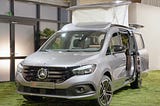 A front view of the Mercedes Benz EQT Marco Polo Camper Concept.