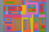 Ad Rheinhart painting of colorful geometric shapes