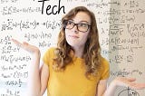 A photo of Daisy wearing a yellow top surrounded by equations