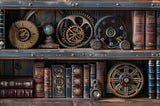 Midjourney image — a steam punk library