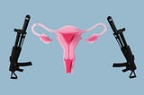 Uterus surrounded by two weapons.