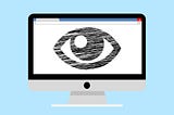 A computer monitor with an eye in a browser.