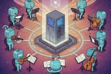 Illustration of diverse AI agents collaborating.