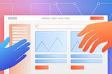 Graphic image depicting two hands reaching towards a website. Designed by Diana Isaieva from Composite Global.