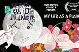 Poster with the moon and drawings of a fuse and flowers, with the title “My Life As A Planet”