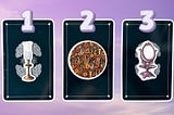 Three tarot pick a card piles: pile 1 — lamp, pile 2 — flowers, and pile 3 — mirror