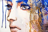 artistic rendition of woman’s profile, pensive expression