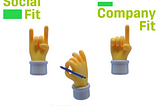 an illustrative image, showing three hands together with the 3 topics described in the text: Social Fit, Skill Fit, and Company Fit