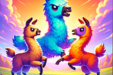 A cartoonish cover art depicting three llamas engaging in a playful battle in a field.