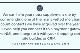 Nutra supplement gateways | Tasker Payment Gateways LLC