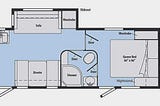 The floorplan for a Winnebago Minnie 2401RG Travel Trailer