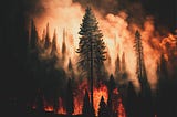 Raging forest fire. Billowing smoke.